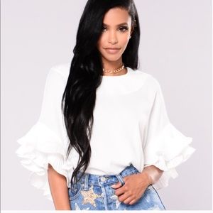 Fashion Nova Mimosa White Ruffle Blouse